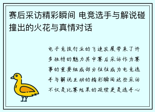 赛后采访精彩瞬间 电竞选手与解说碰撞出的火花与真情对话